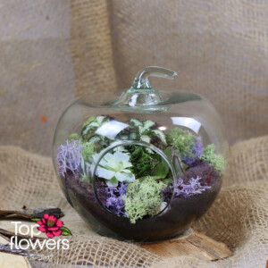 Mix of Flowers 3 in a glass container shaped like an apple - flower shop
