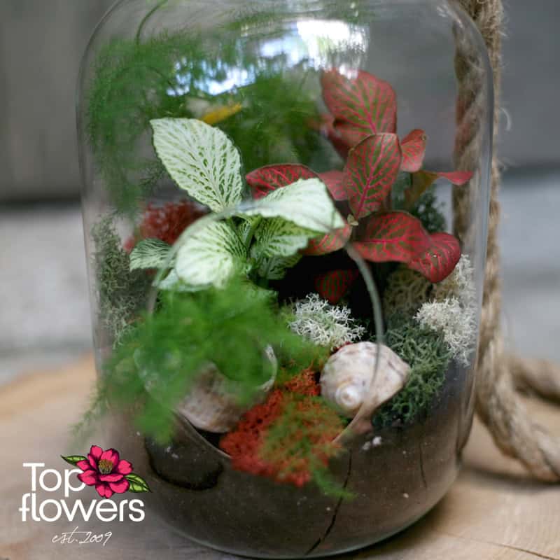 Микс от цветя в стъклен съд | Бутилка