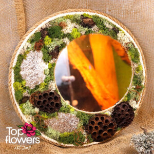 Декоративно огледало с естествен мъх и природни елементи