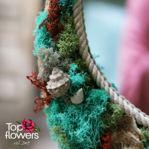 Детайл от скандинавски мъх в синьо зелени нюанси и декоративни елементи