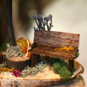Арт инсталация | Елхичка „Горски Полъх“ Мини пейка от дърво в основата на арт инсталацията „Горски Полъх“ – Top Flowers