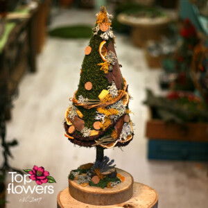 Арт елхичка „Еко Коледа“ от мъх и естествени материали върху дървена основа – Top Flowers