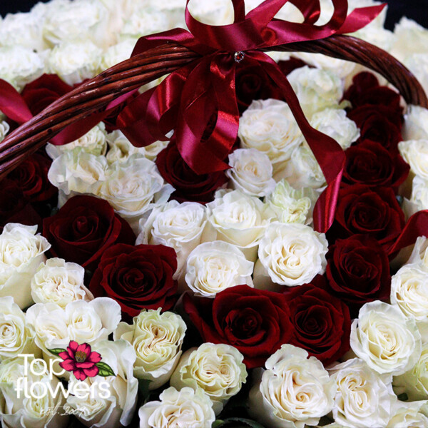 101 White and Red Roses Heart | Basket - Image 3