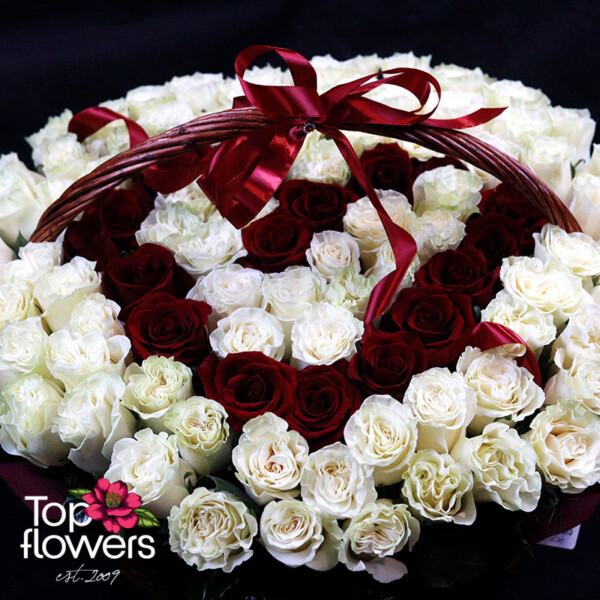 101 White and Red Roses Heart | Basket - Image 2