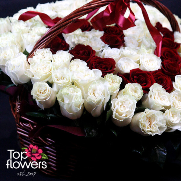 101 White and Red Roses Heart | Basket - Image 4