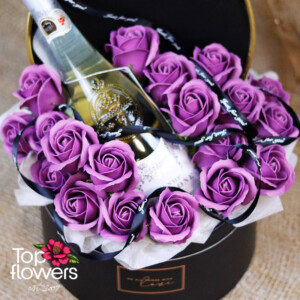 Lavender soap roses in a stylish gift box