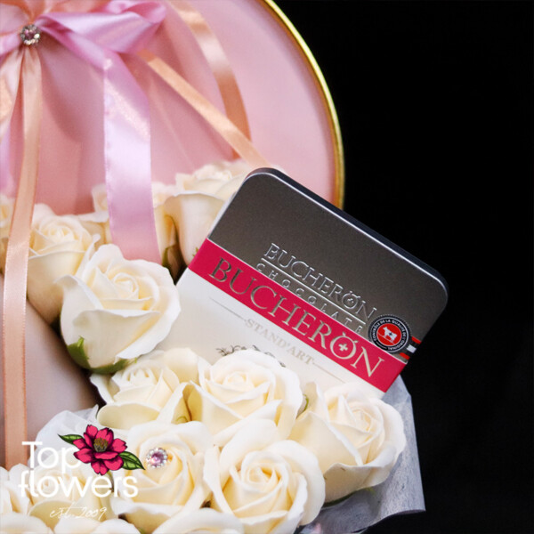 Gift with milk chocolate and fragrant raspberry liqueur