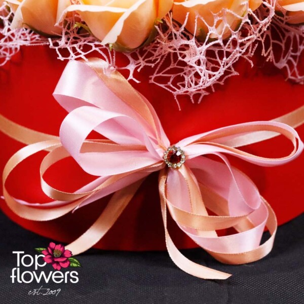 Satin ribbon and decoration on a box with soap roses