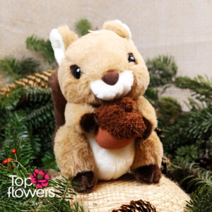 Squirrel | 20 cm Plush squirrel with acorn among green branches
