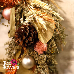 Handmade Christmas Wreath | Pink Handcrafted festive wreath with flowers and natural elements