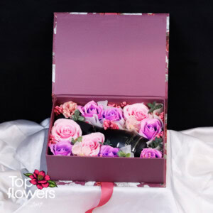 Premium composition with soap flowers and prosecco – flower delivery