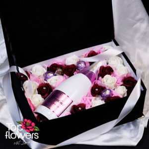Soap roses with Freixenet Ice Rosé in a luxury box – flower shop with flower delivery