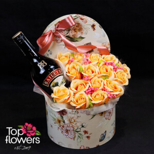 Soap roses in a luxury box with Baileys – stylish gift with delivery