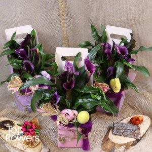 Кала в подаръчна кутия с великденска декорация - магазин за цветя с доставка на цветя