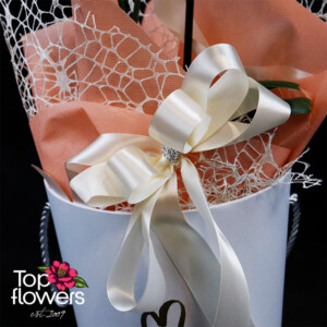 Орхидея Фаленопсис с панделка в подаръчна кутия - изискан подарък с цветя