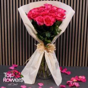 Cyclamen pink roses in a delicate bouquet with a rich pink color