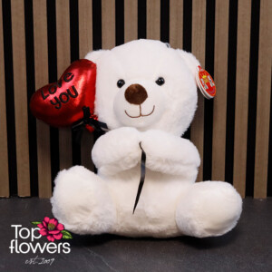 Teddy Bear with Heart Balloon White | 22 cm