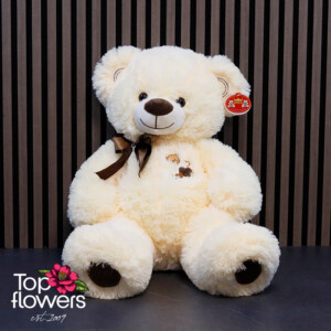 Ecru Teddy Bear with Double Ribbon | 43 cm