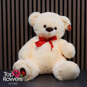Ecru Teddy Bear with Ribbon | 43 cm