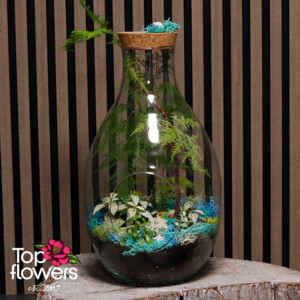 Decorative composition with green plants and natural elements
