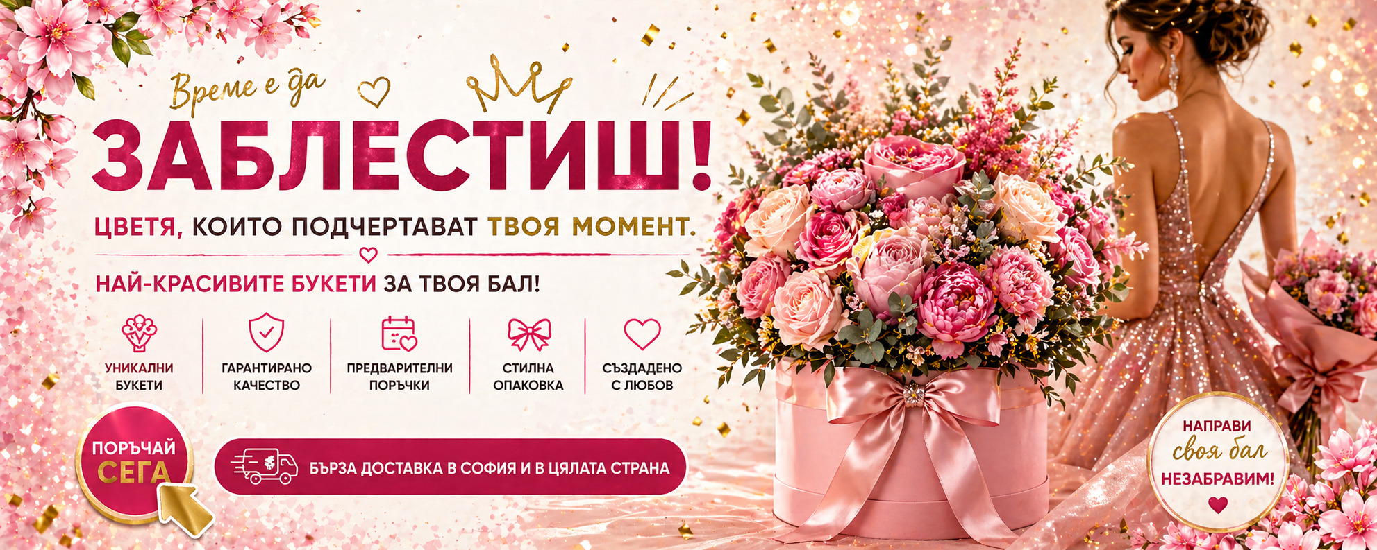 Оферти за майските балове на букети с цветя -10%