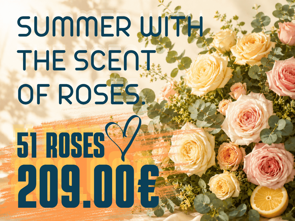 Top price on bouquets and baskets of 51 roses - €199.00